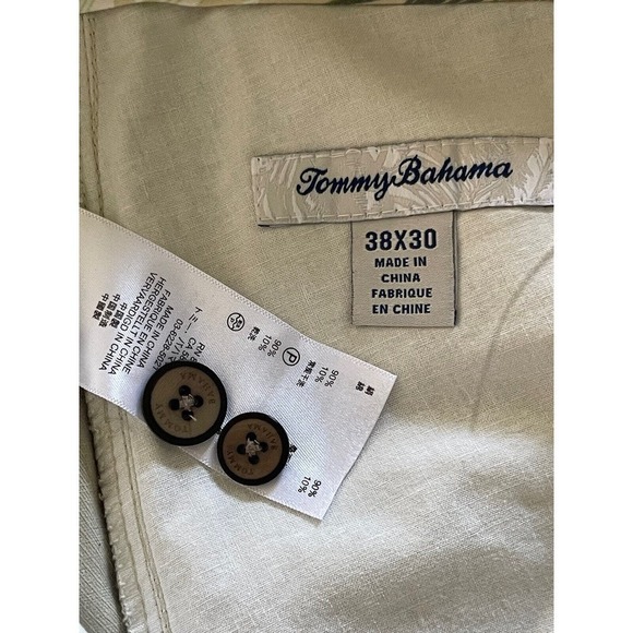 Tommy Bahama Pants Men 38x30 Beige Chino Silk Cotton Straight Flat Front Trouser - Picture 8 of 10